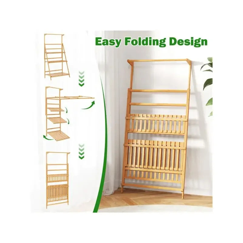 4-Tier Bamboo Hanging Plant Stand 2-in-1 Indoor Outdoor Display
