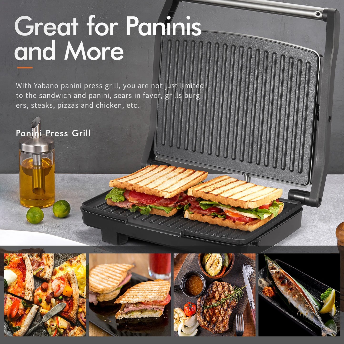 Yabano Panini Press Grill Gourmet Sandwich Maker 1200W