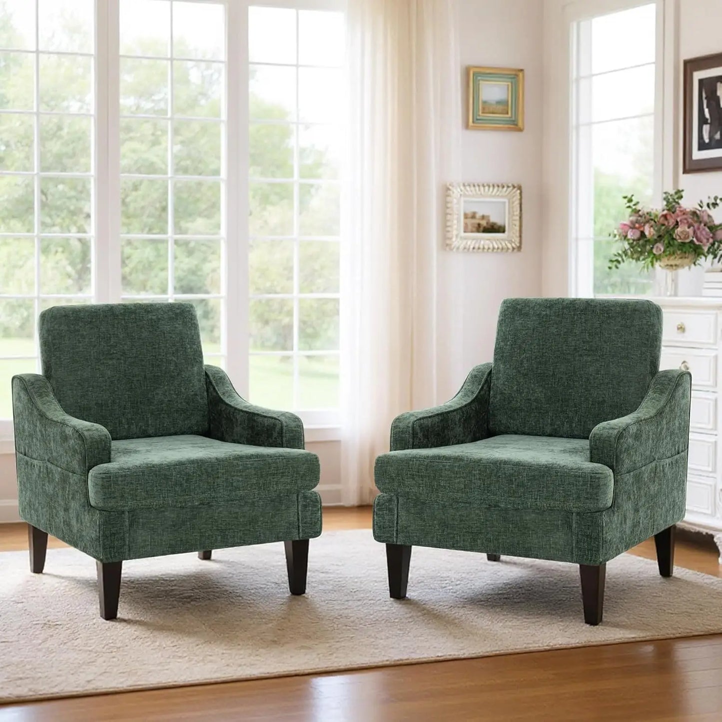 MOYU Set of 2 Mid-Century Accent Chairs in Chenille Upholstery