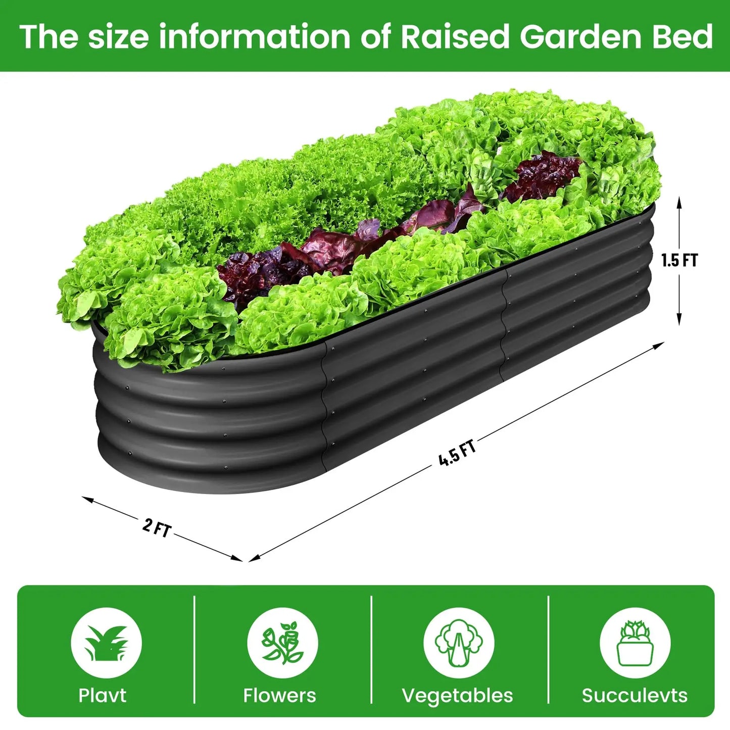 HiMISS 2-Pack Galvanized Steel Raised Oval Garden Beds