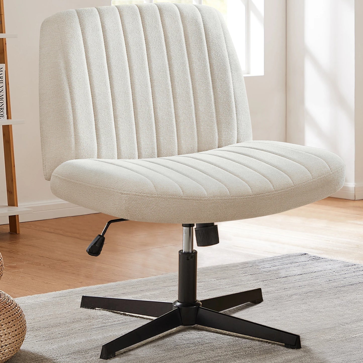 JHK Cross Legged Office Rocking Chair With Adjustable Swivel Desk
