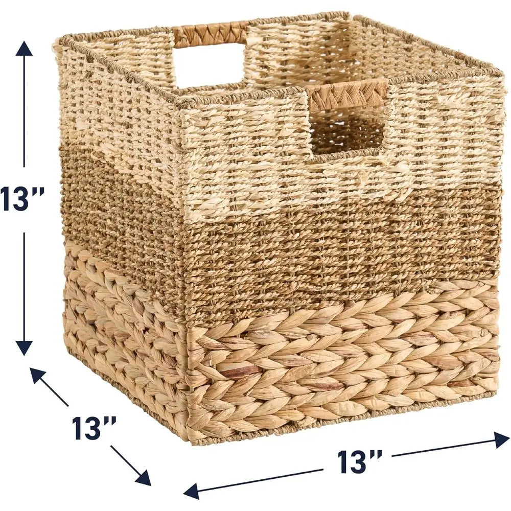 Natural Water Hyacinth Storage Basket Set of 8 Handles