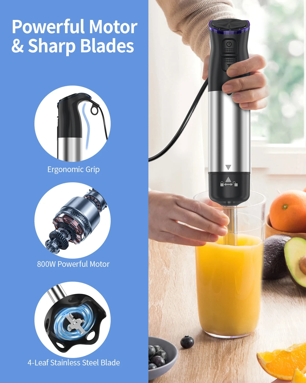 ZHIYU 1000W Immersion Hand Blender 5-In-1 Kitchen Appliance
