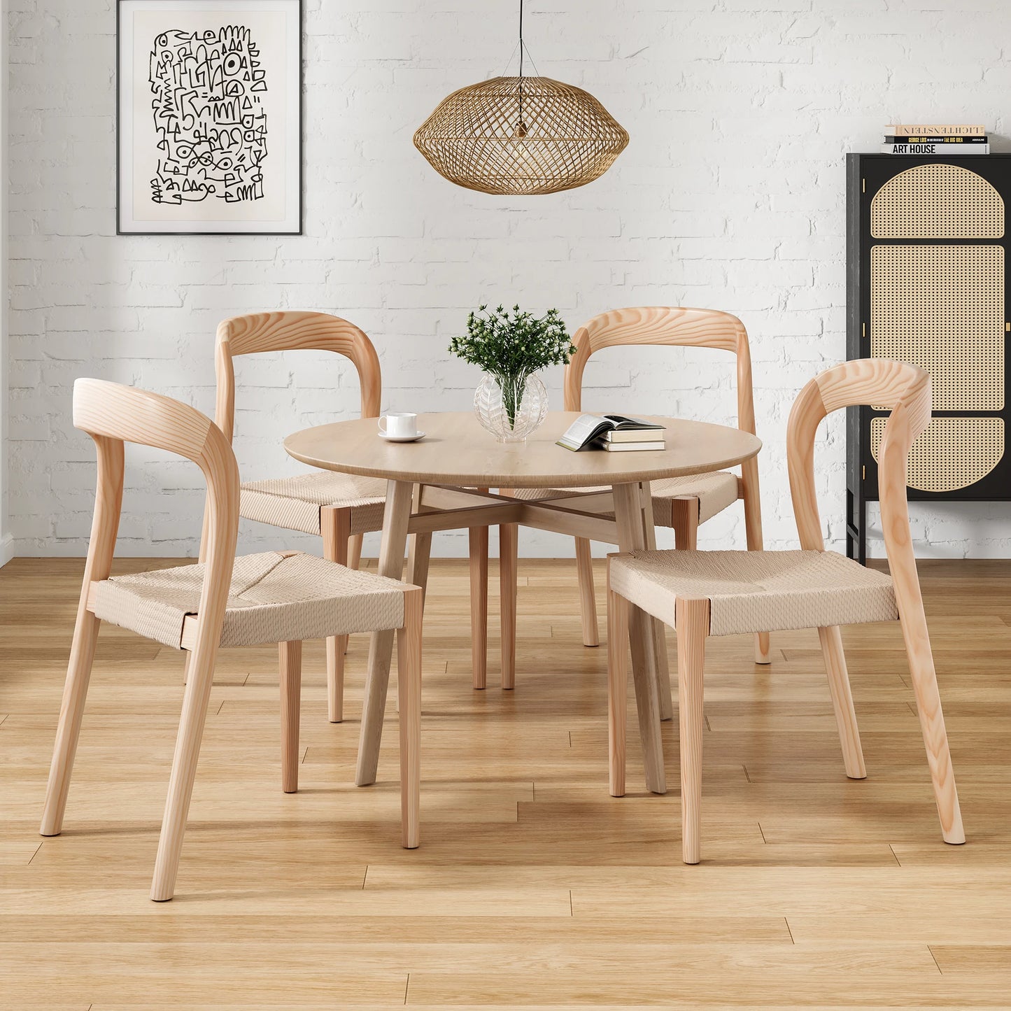 Farini Two Ash Wood Stackable Dining Chairs Mid Century Modern