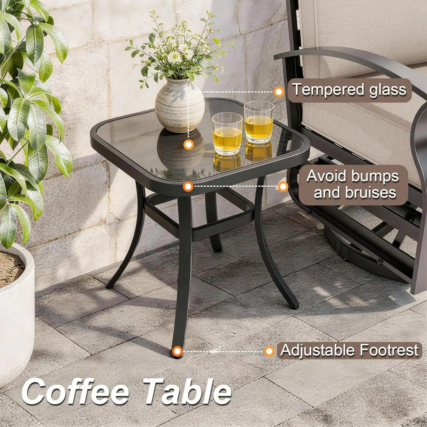 GUOHE Aluminum Patio Set With Swivel Chairs And Ottomans