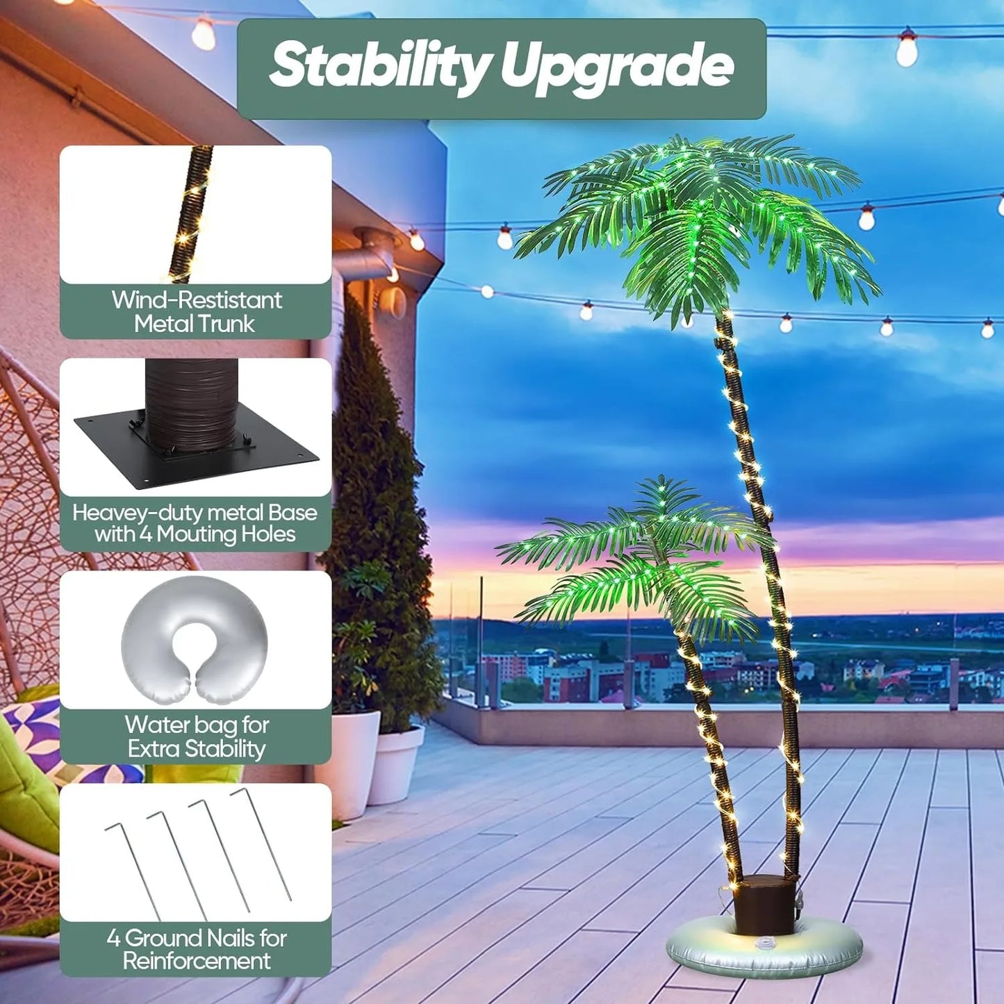 Palm Tree Lights 192 LED Outdoor Decor for Patio Yard