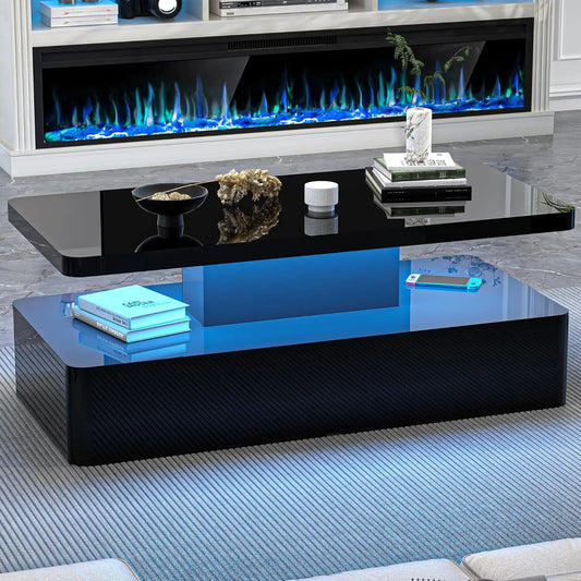 Contemporary LED Coffee Table With 2 Tiers And Hidden Power Supply