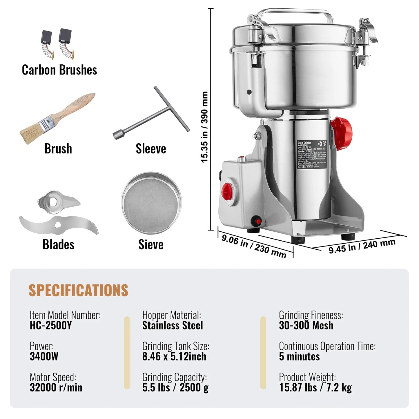 SucceBuy Electric Grain Mill Grinder 150 to 2500g for Spices