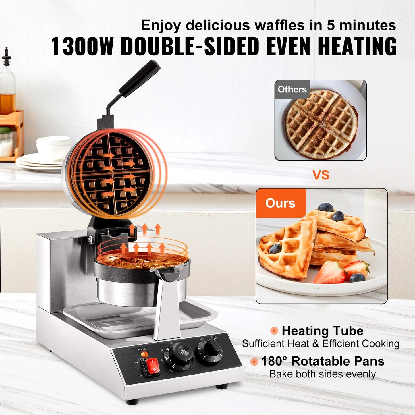 SucceBuy Electric Waffle Maker Stainless Steel Non Stick Waffle Iron