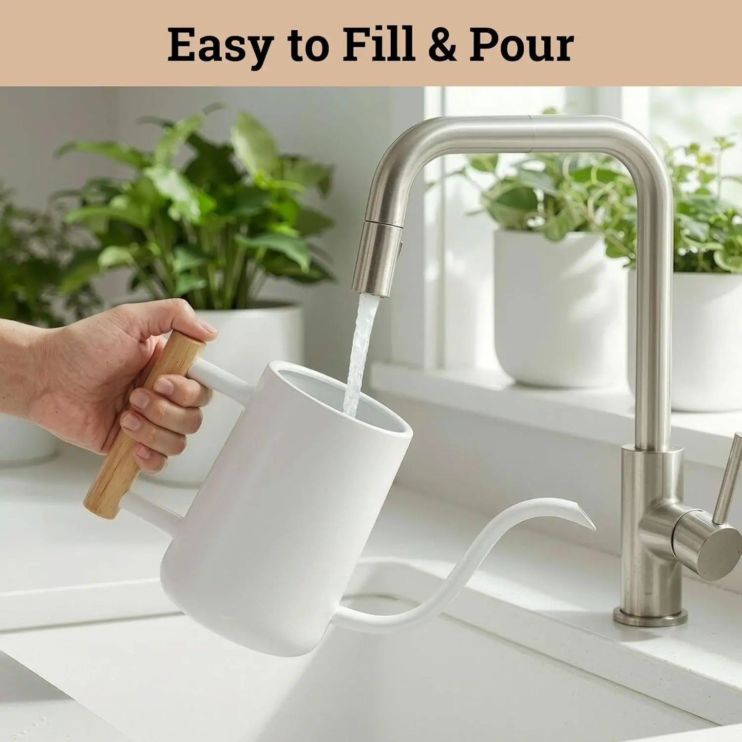 Indoor Watering Can With Long Spout And Wood Handle