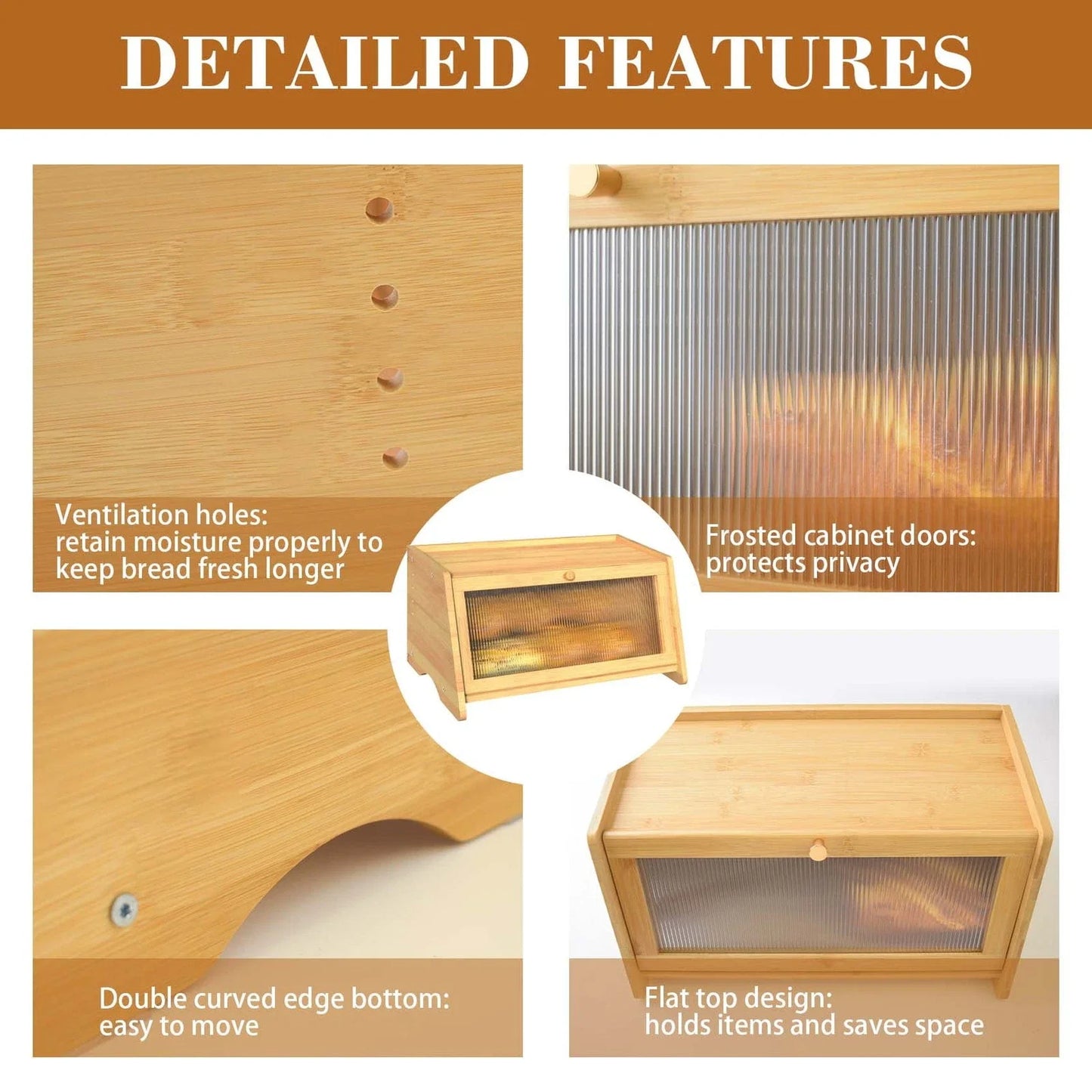 Bamboo Bread Box Airtight Storage for Kitchen Countertop