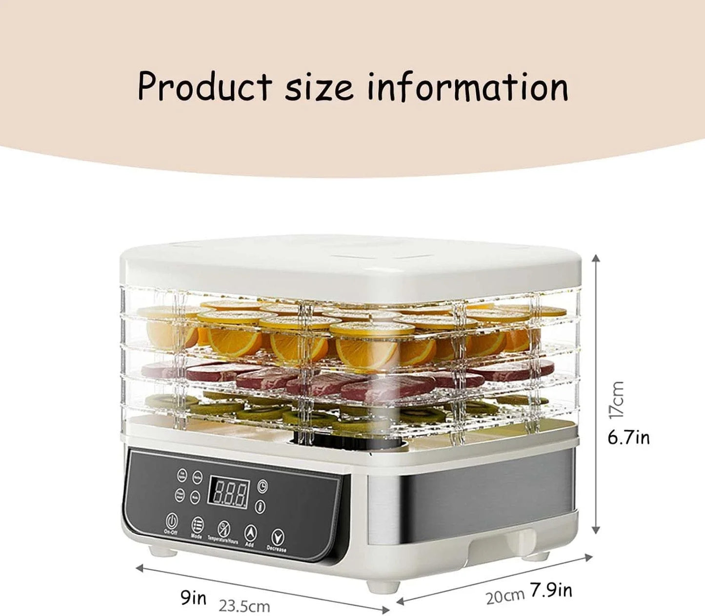 Household Food Dehydrator Dryer With Adjustable Temperature Touch Control