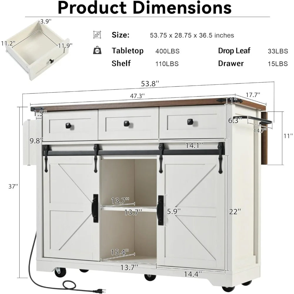 Farmhouse Kitchen Island On Wheels With Drop Leaf Outlet