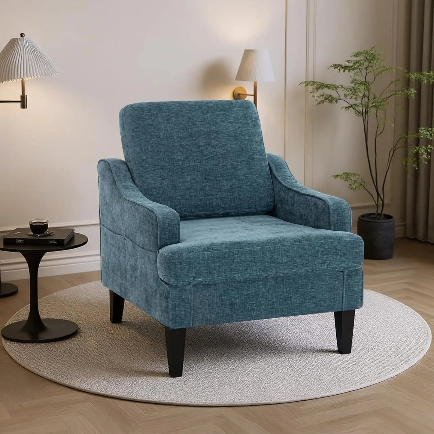 MOYU Set of 2 Mid-Century Accent Chairs in Chenille Upholstery