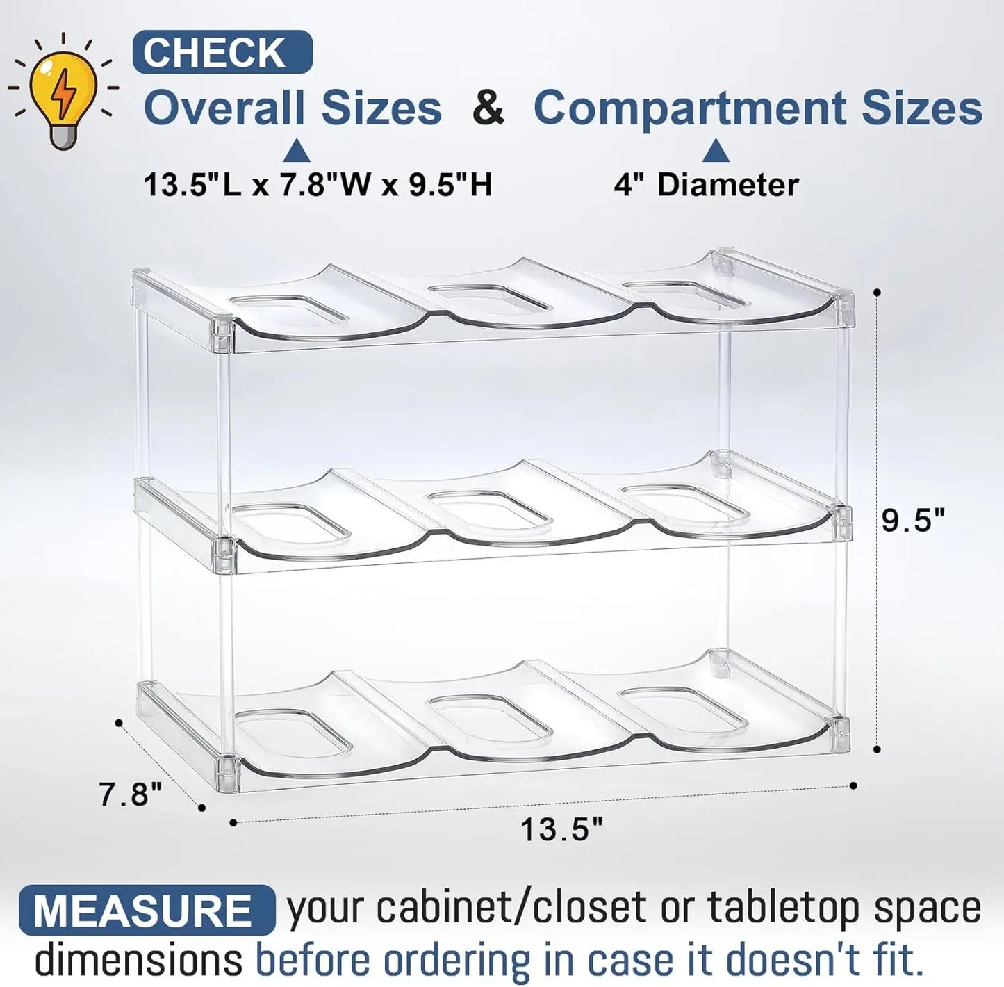 Three Tier Stackable Water Bottle Organizer Rack for Cabinet