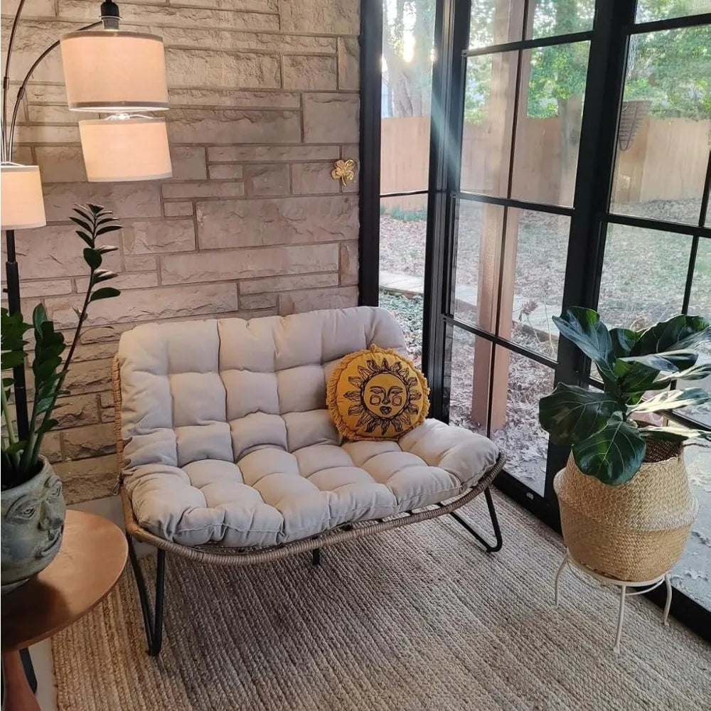 All-Weather Rattan Loveseat With Soft Cushions For Patio