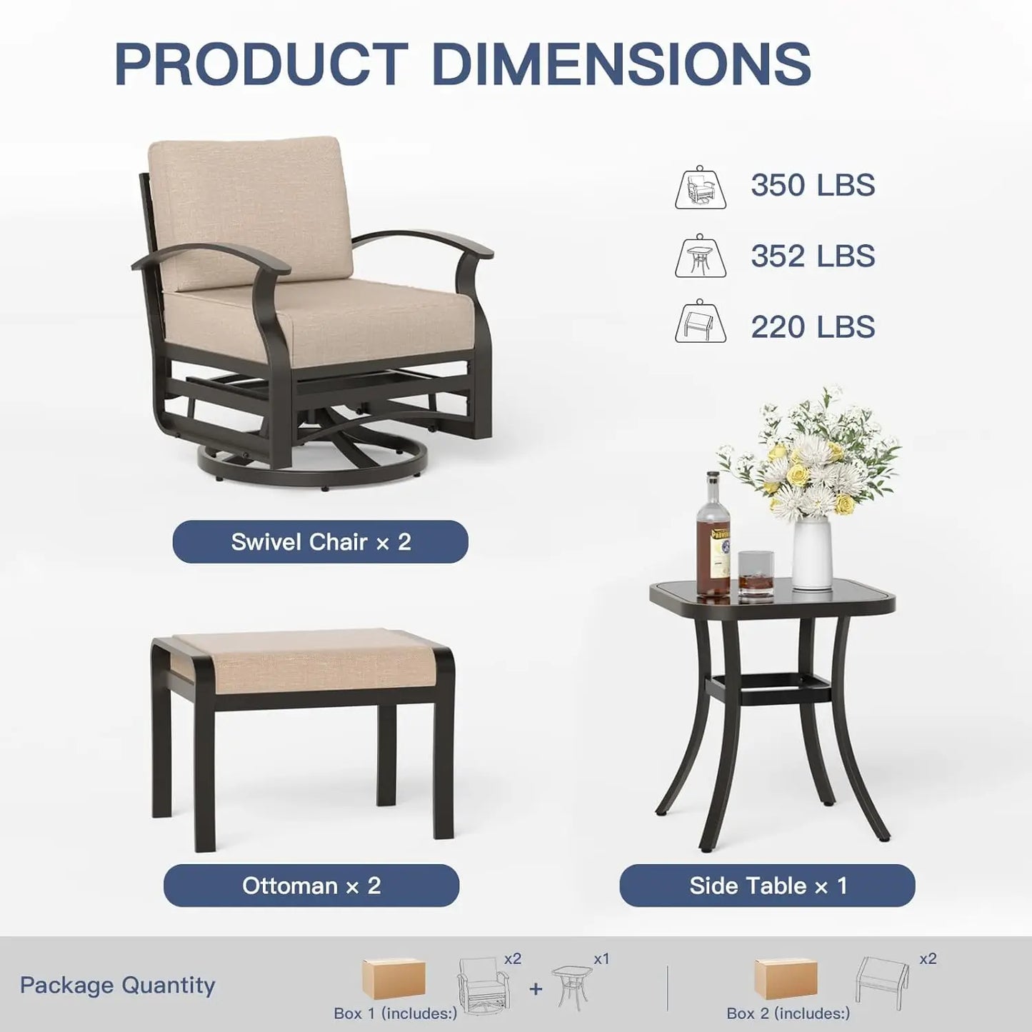 GUOHE Aluminum Patio Set With Swivel Chairs And Ottomans