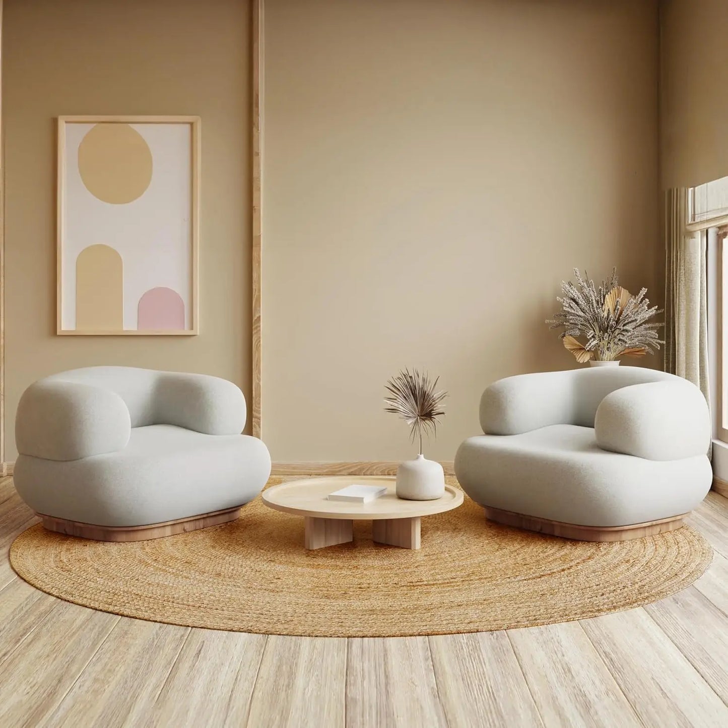 Hand Woven Jute Braided Round Rug Natural Reversible Living Room