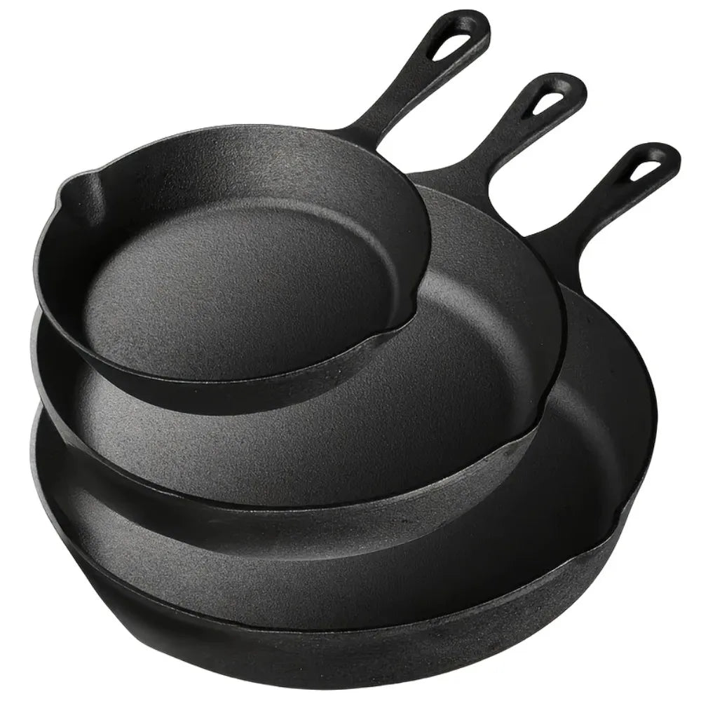 AEDG 3-Piece Cast Iron Skillet Set Pre-Seasoned For Oven Grill