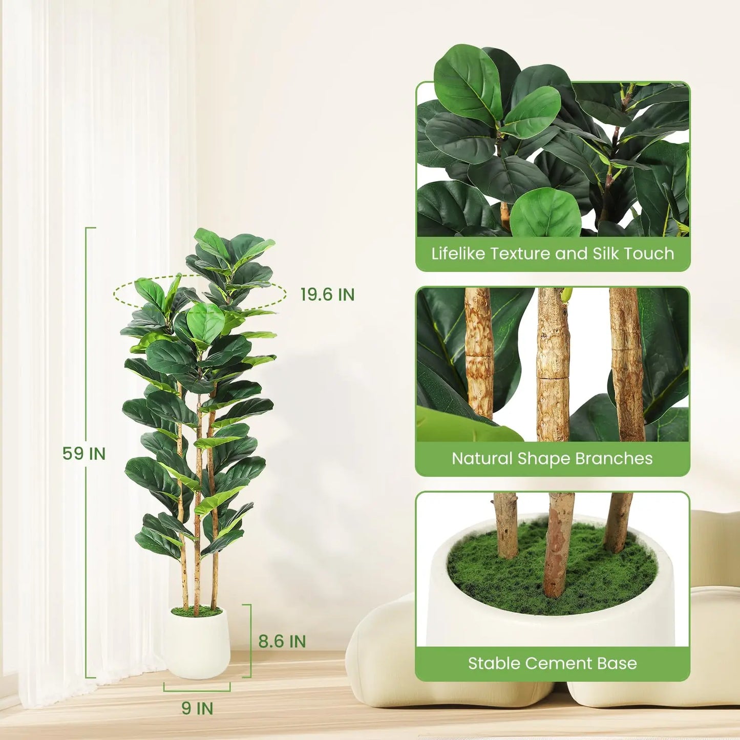 Artificial Fiddle Leaf Fig Tree In Planter For Home Decor