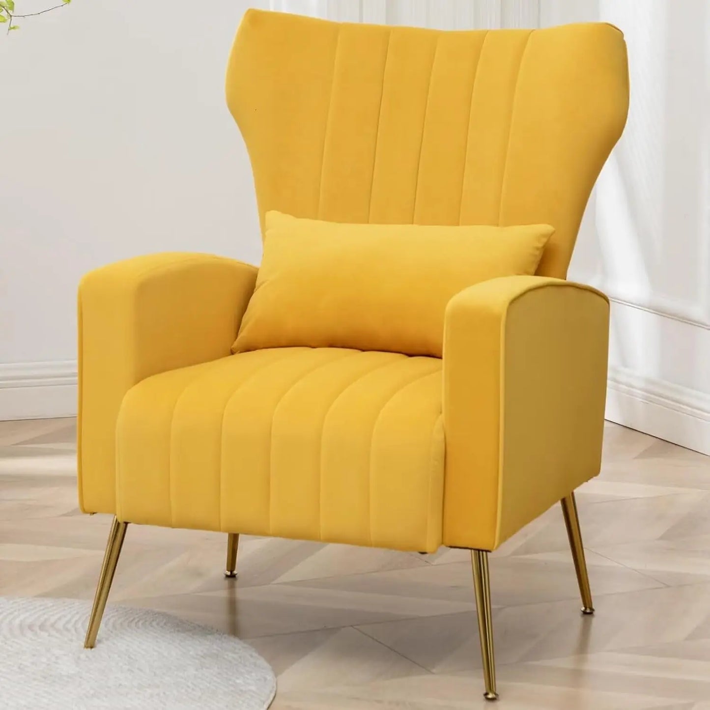 Wingback Armchair With Pillow Upholstered Reading Chair For Living Rooms