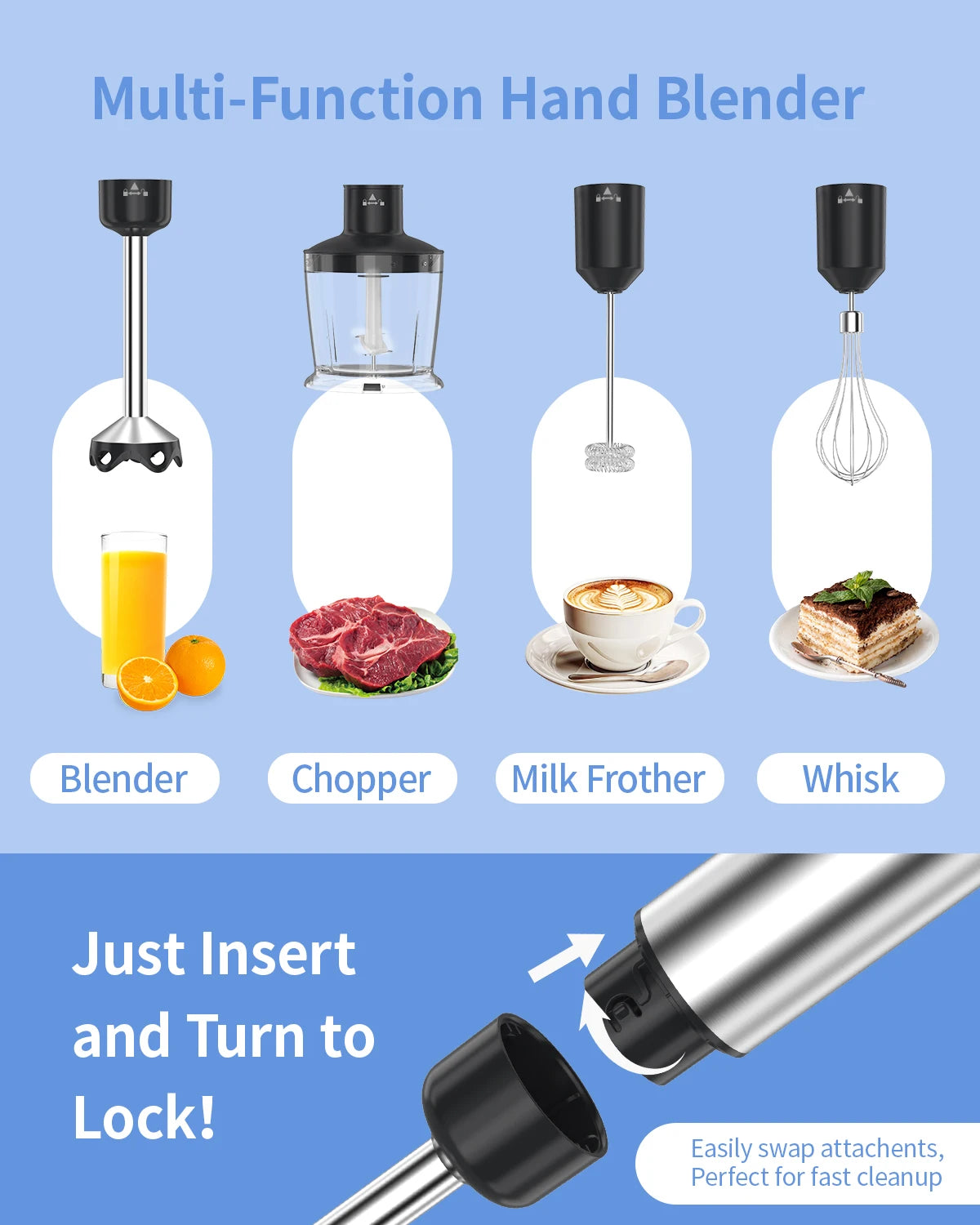 ZHIYU 1000W Immersion Hand Blender 5-In-1 Kitchen Appliance