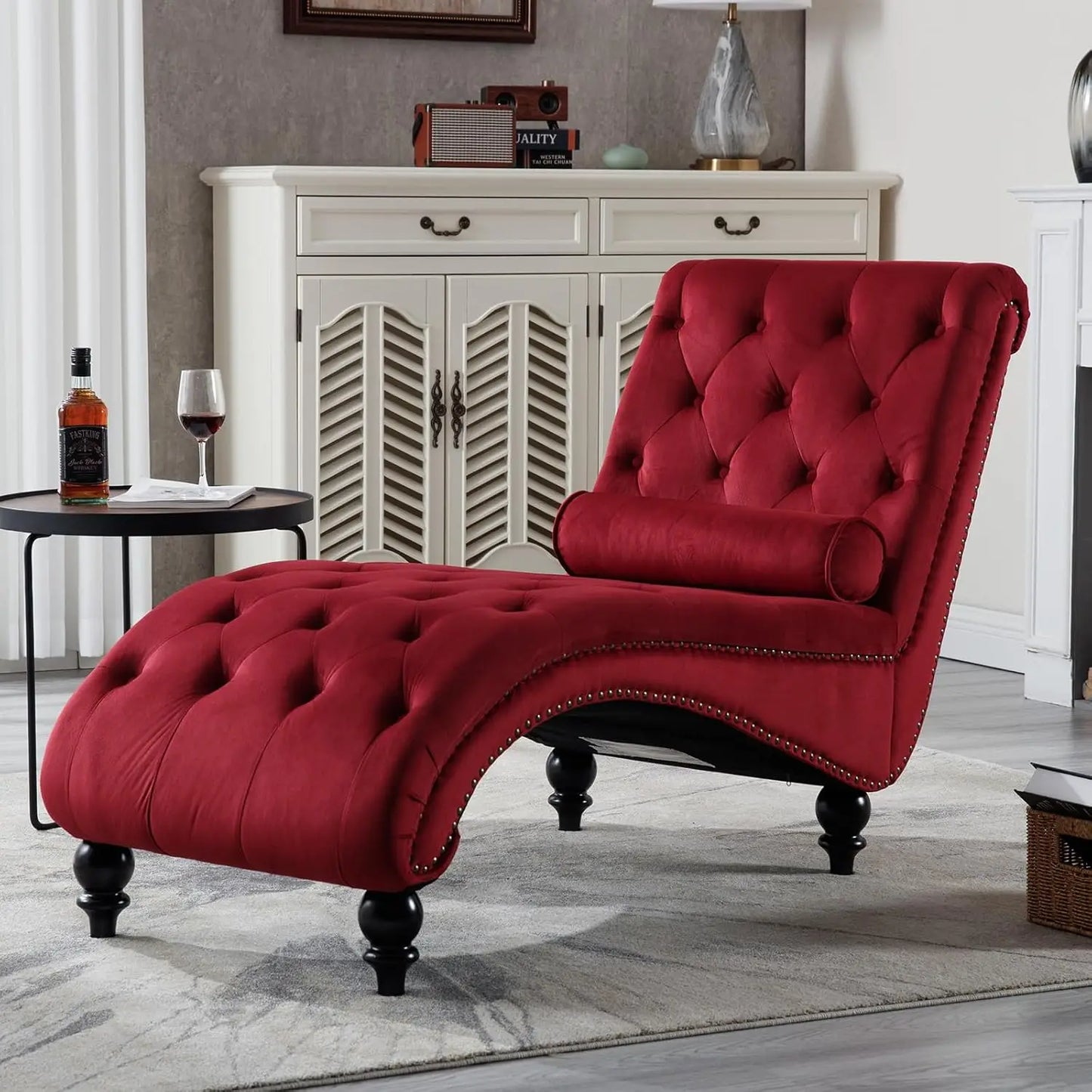 Armless Velvet Chaise Lounge Chair With Tufted Back And Pillow
