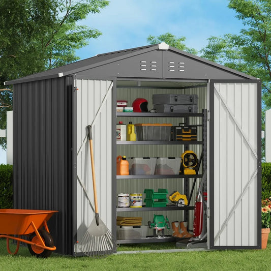 XIAOLANG Outdoor Storage Shed Galvanized Metal with Double Lockable Doors