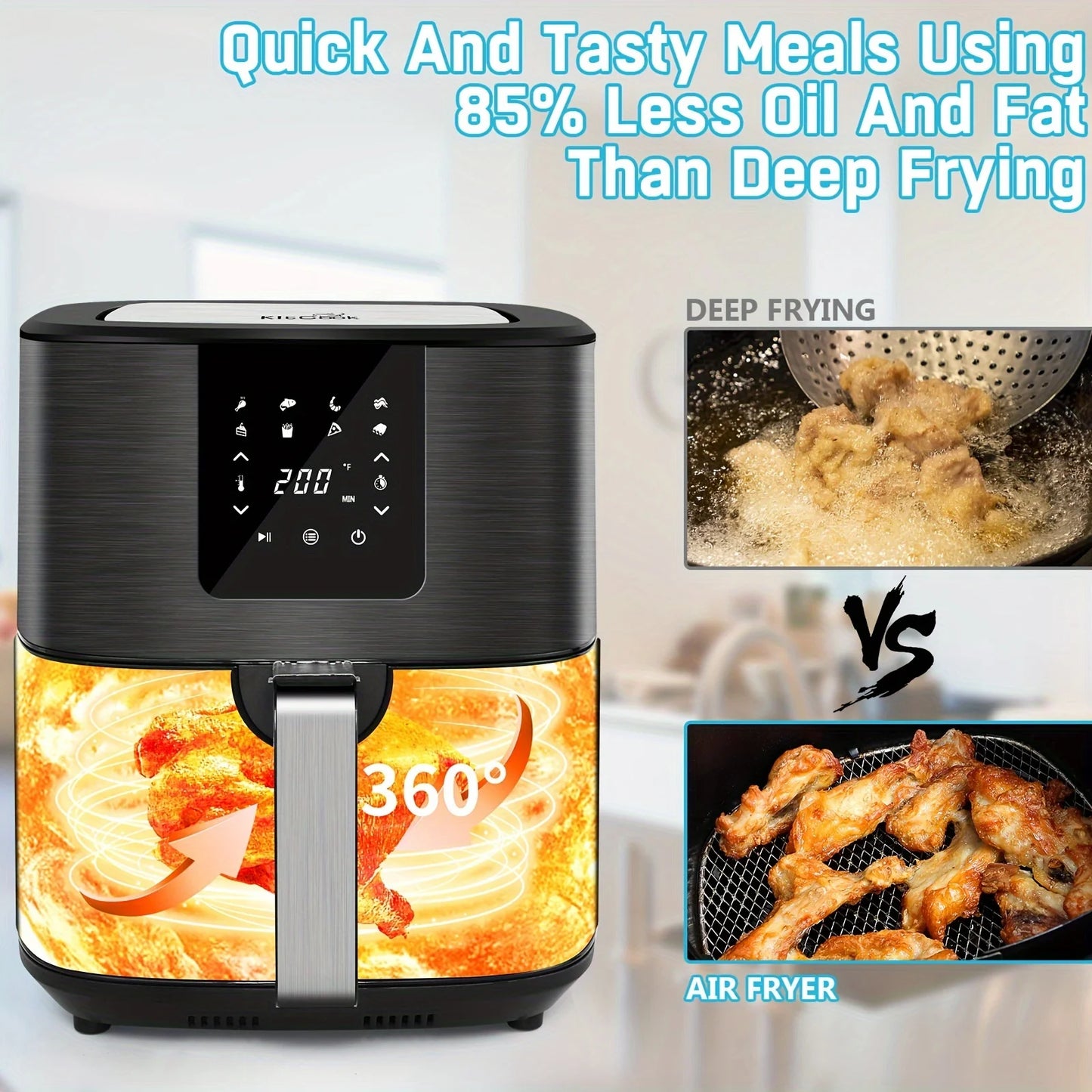 KitCook 1500W Air Fryer With Eight Presets And Digital Screen