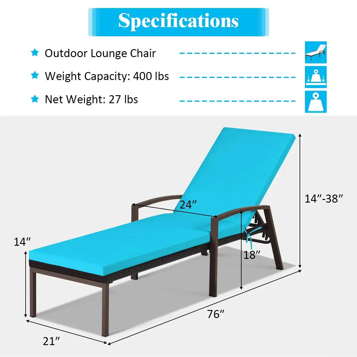 Patio Rattan Chaise Lounge Two Piece Set With Cushioned Armrests