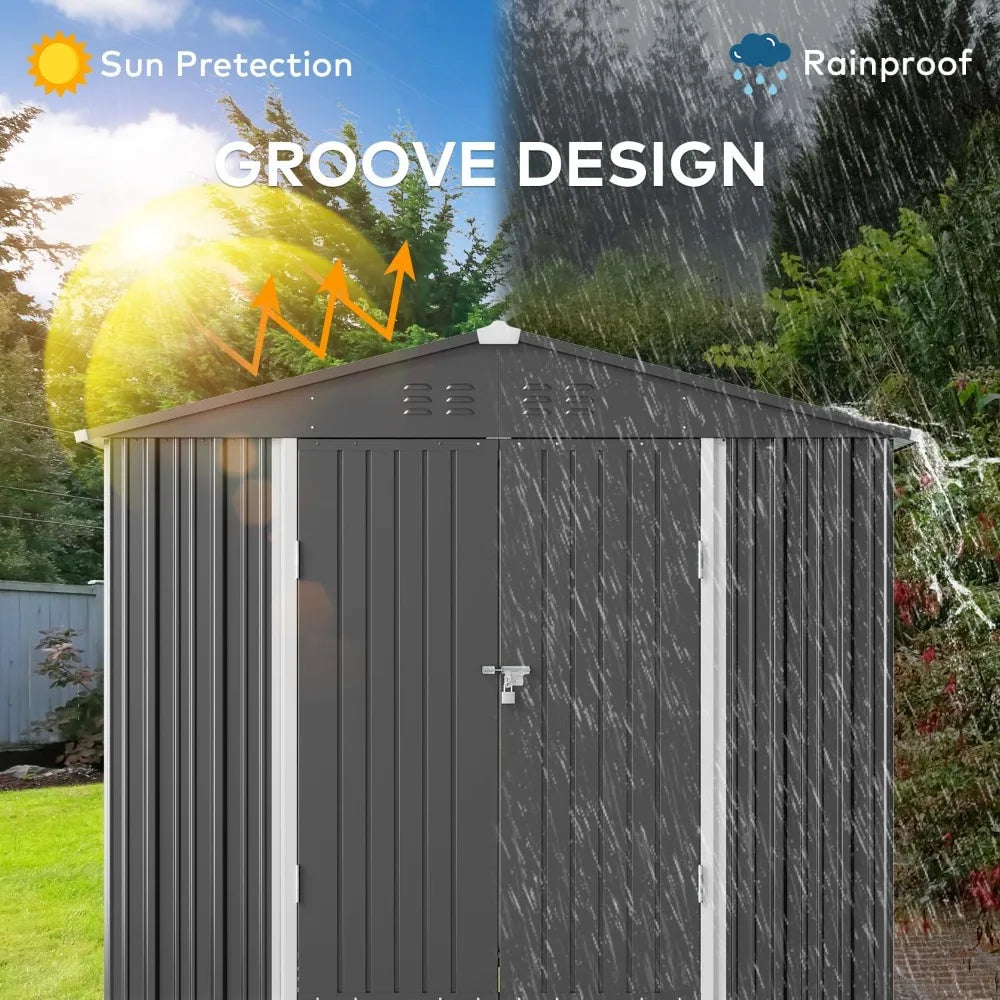 XIAOLANG Outdoor Storage Shed Galvanized Metal with Double Lockable Doors