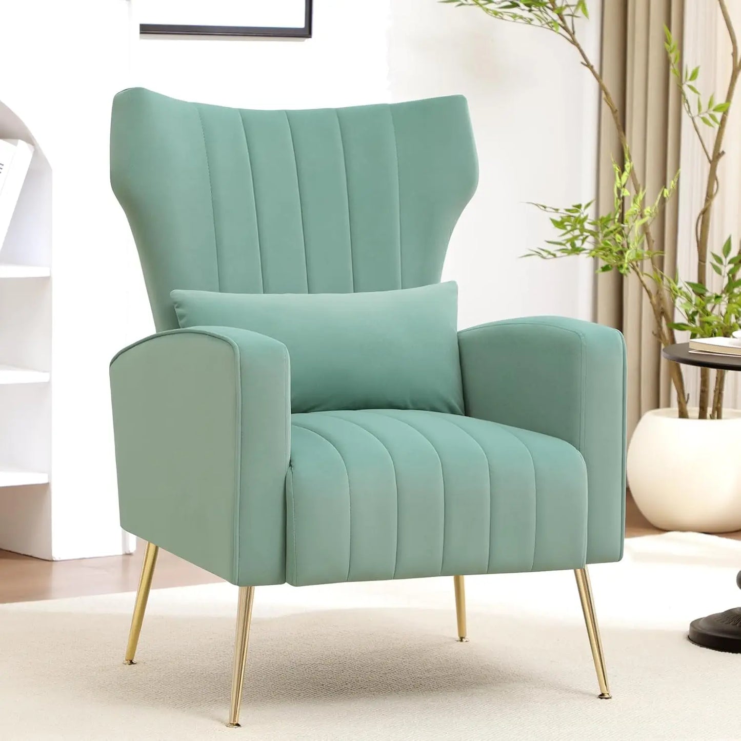 Wingback Armchair With Pillow Upholstered Reading Chair For Living Rooms