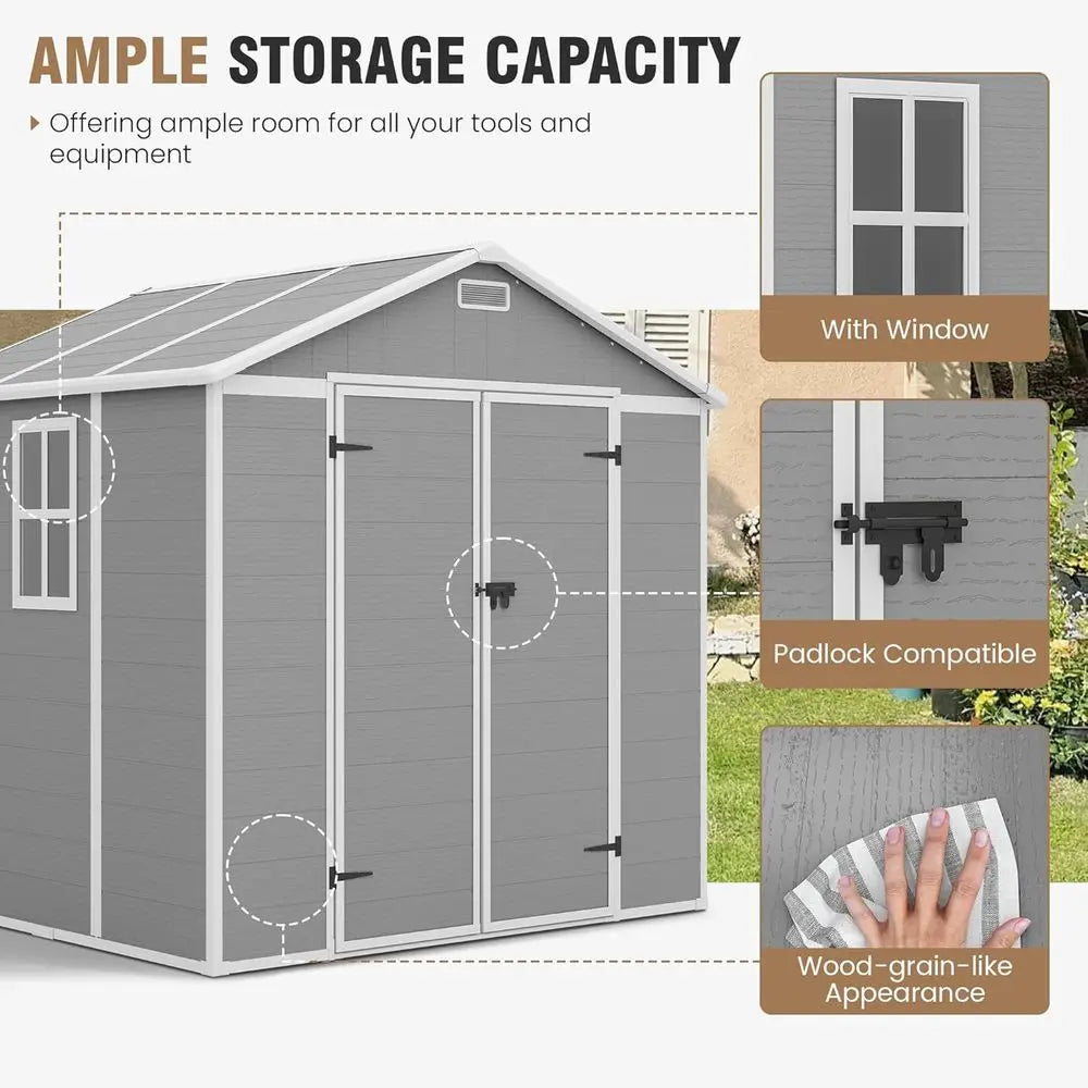 Resin Outdoor Storage Shed With Floor Lockable Door Window Vents