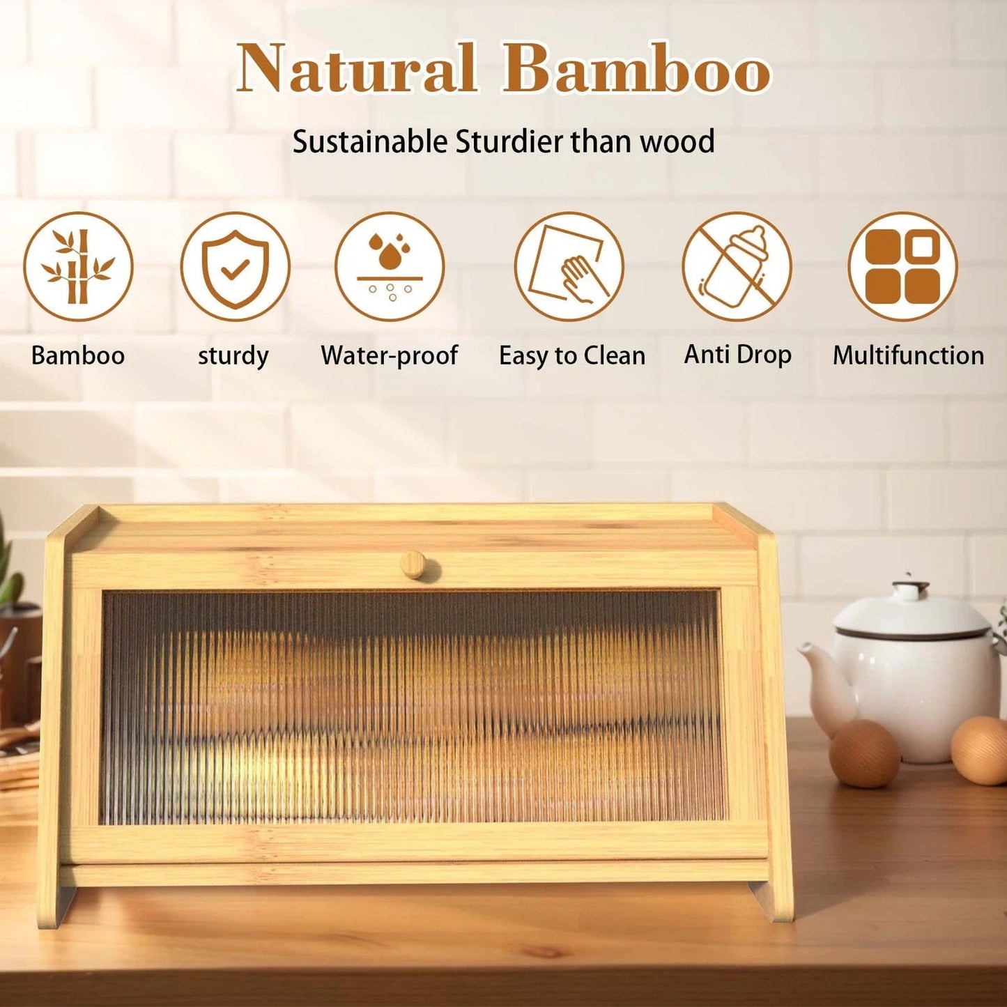 Bamboo Bread Box Airtight Storage for Kitchen Countertop