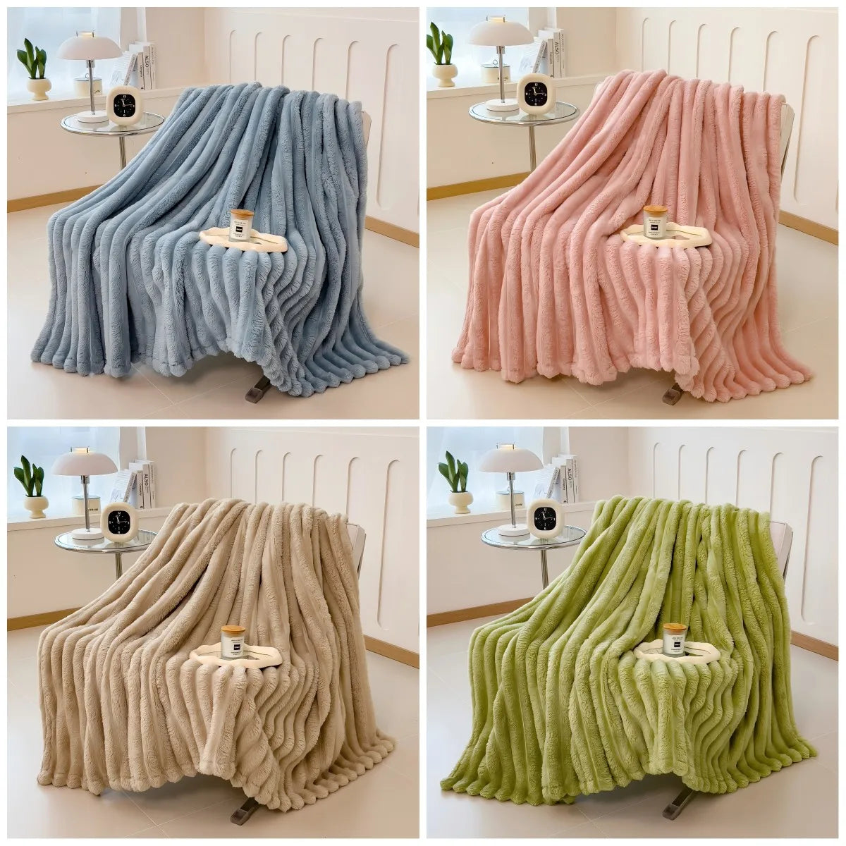 Thick Solid Color Wide Striped Multifunction Blanket for Bed