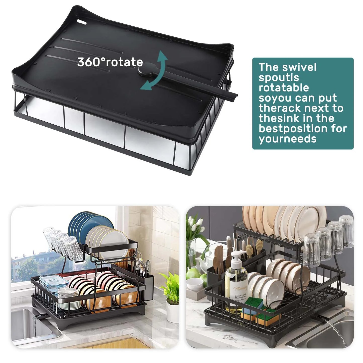 Removable Two Tier Dish Drying Rack For Kitchen Countertops