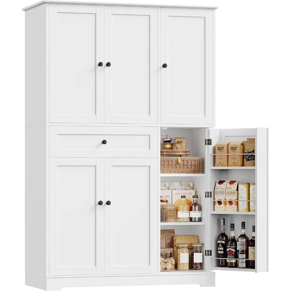 Hostack Tall Kitchen Pantry Cabinet With Doors Shelves And Drawer