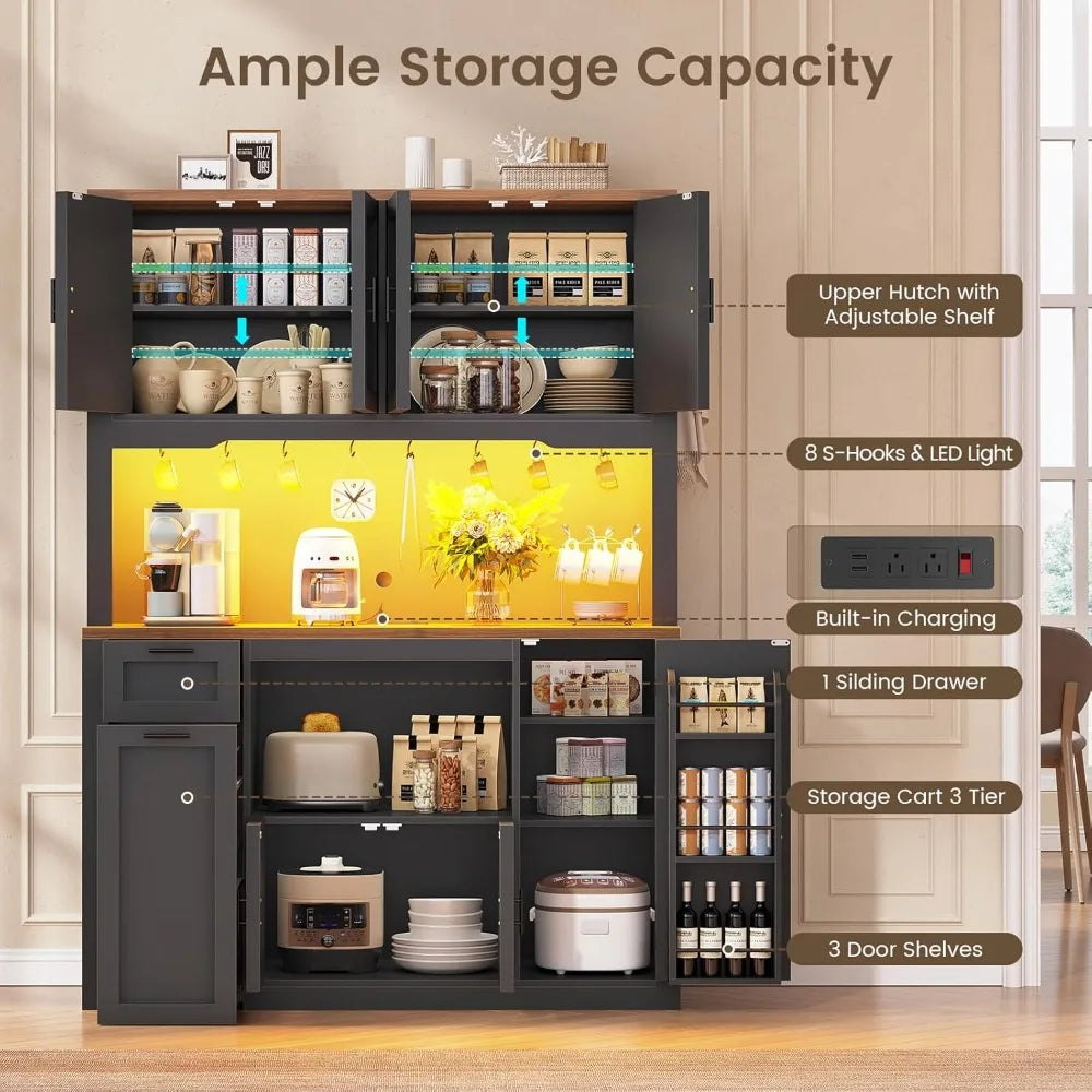 Pantry Cabinet With Charging Station And LED Light