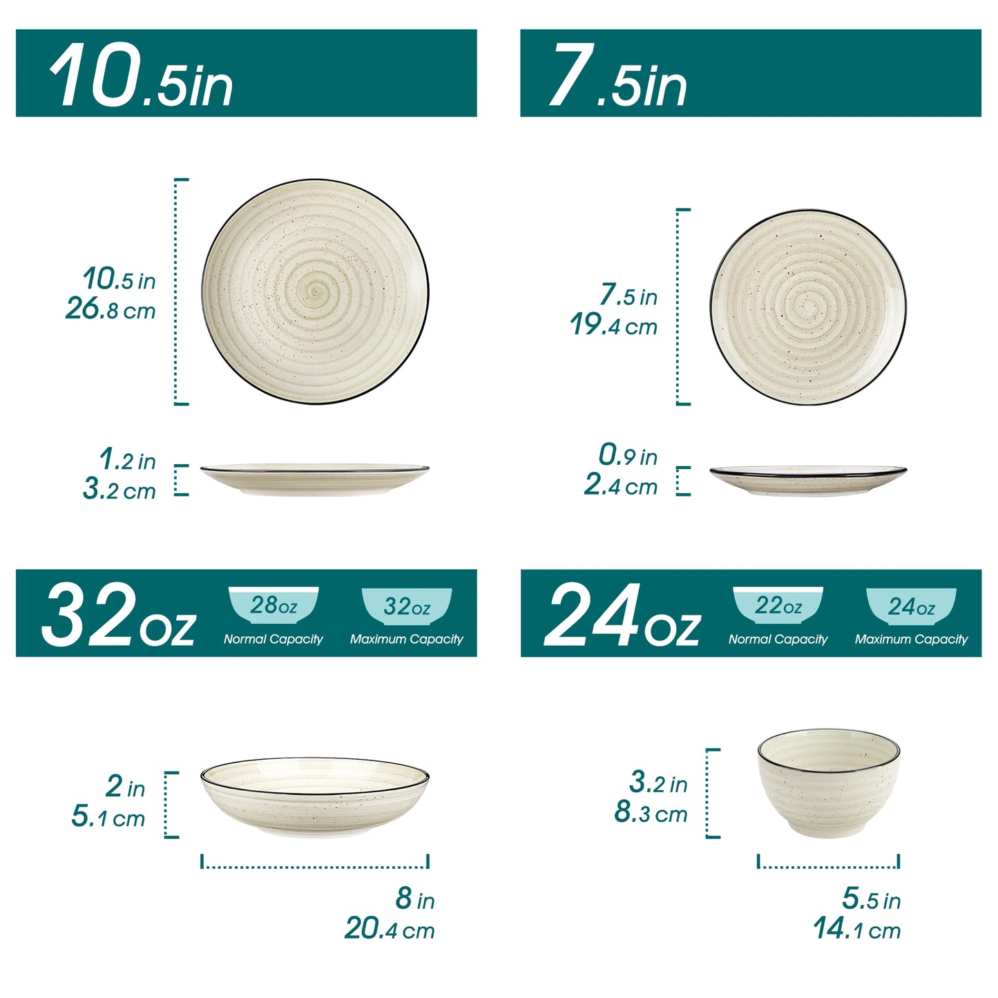 MALACASA Ceramic Dinnerware Set Handpainted Spiral Plates And Bowls