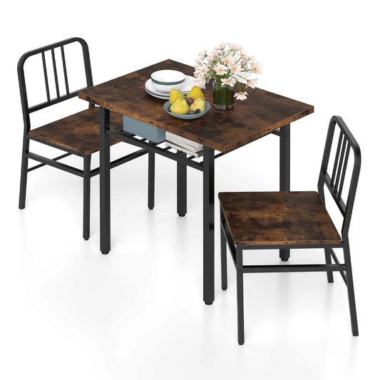 3 Piece Wooden Dining Table And Chairs Set With Storage