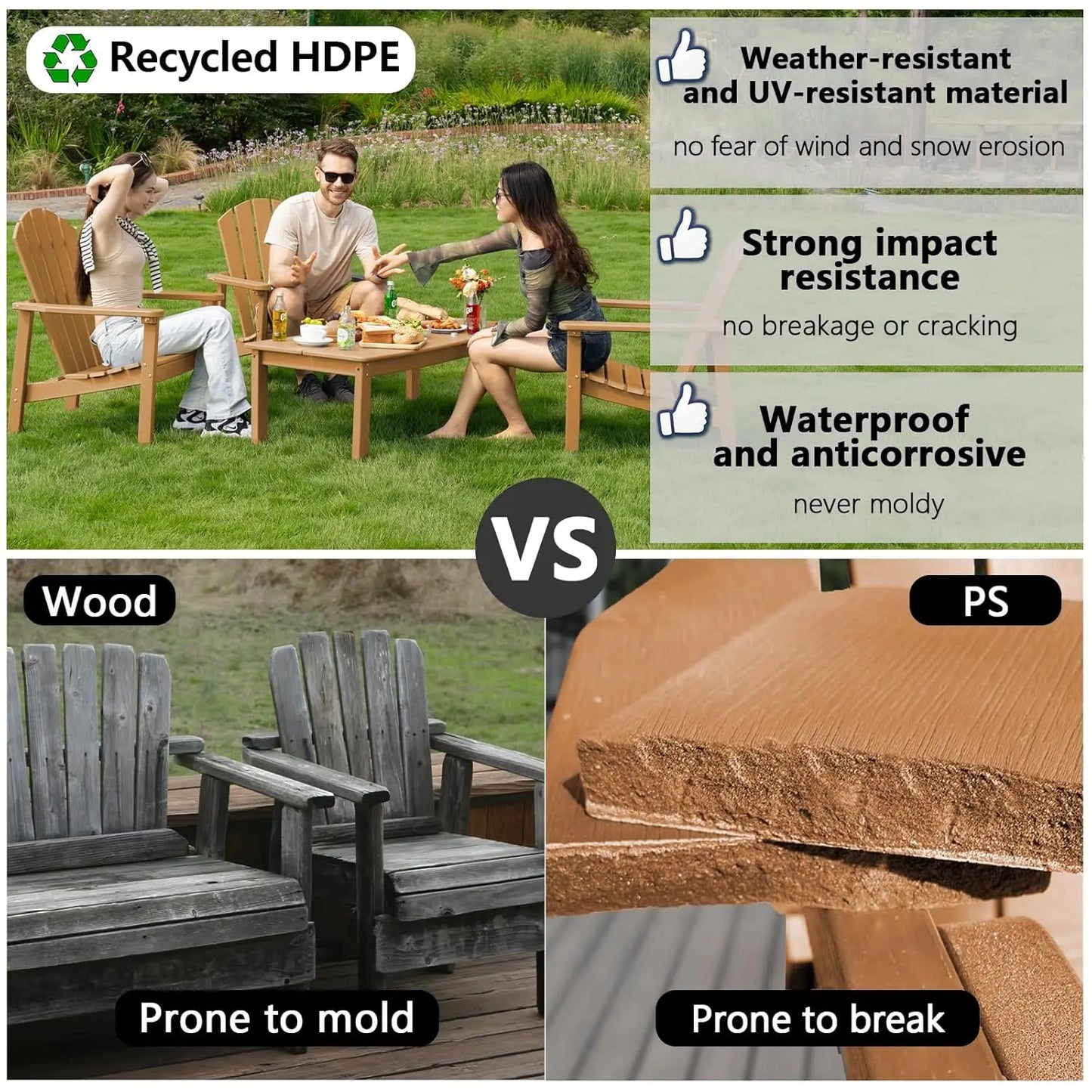 Outdoor Patio Stackable HDPE Adirondack Chairs Set of 4