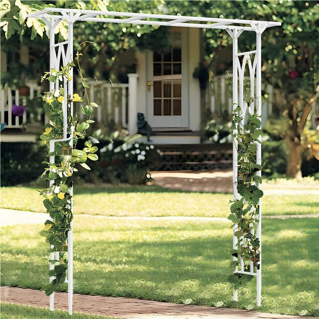 White Garden Arch Arbor Metal Outdoor Pergola Trellis