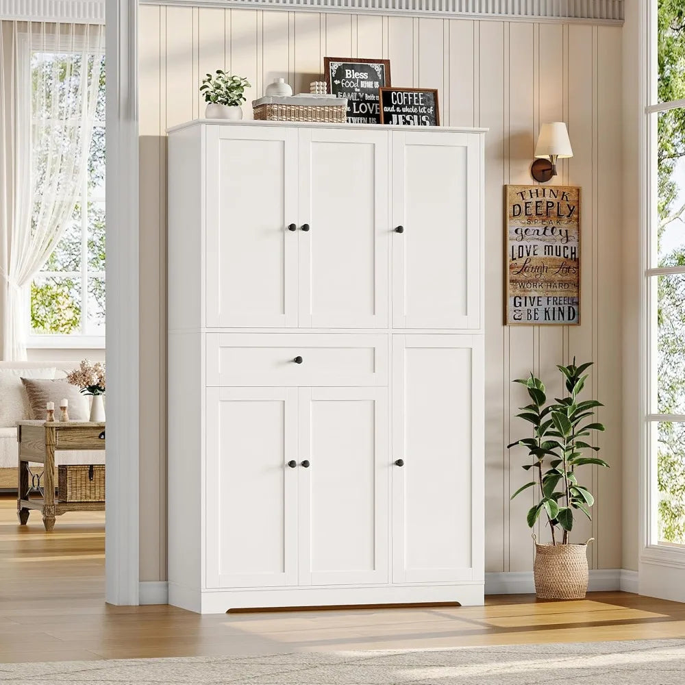 Hostack Tall Kitchen Pantry Cabinet With Doors Shelves And Drawer