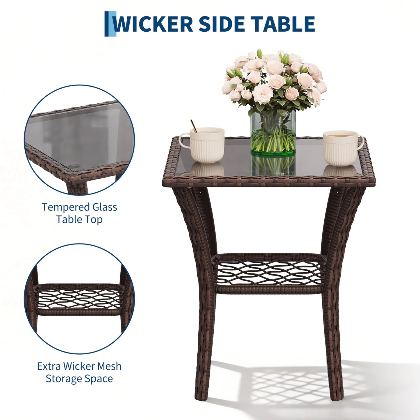 HobbyLane Outdoor Wicker Conversation Set 3 Piece With Glass Table